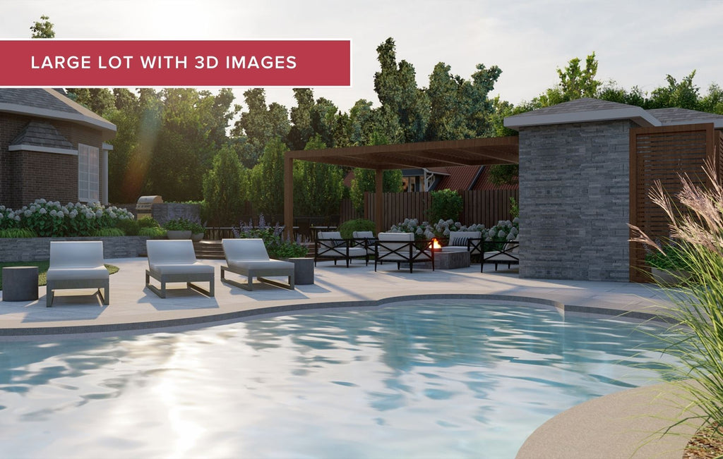 landscaping pool ideas with outdoor loungers and a fire pit nook