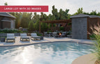 landscaping pool ideas with outdoor loungers and a fire pit nook