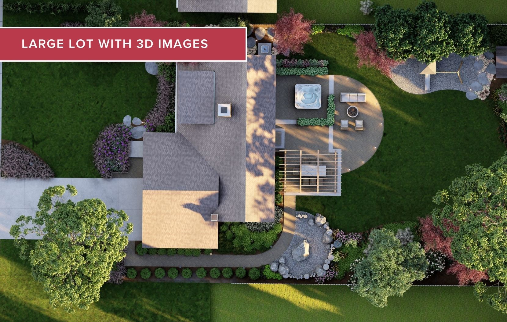 garden cottage ideas for a yard that includes a hot tub, fire pit and kid's play-space