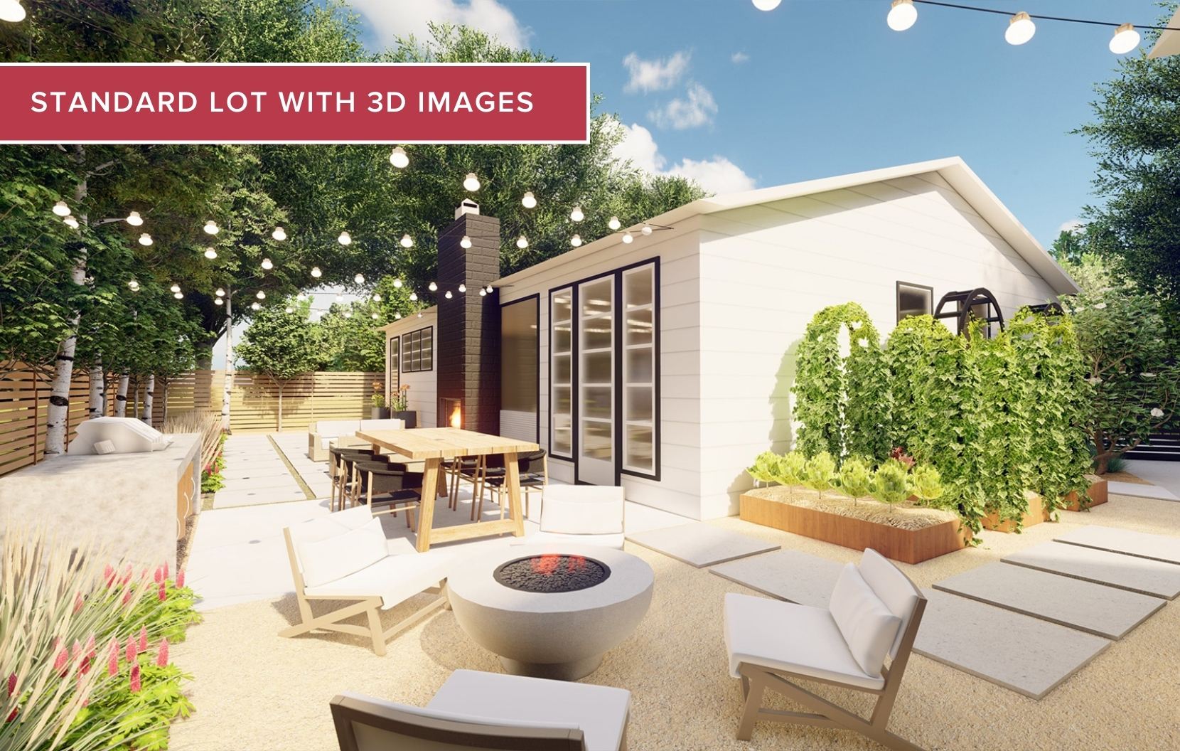 backyard landscaping ideas with a fire pit, pavers in gravel raised garden beds and an outdoor fireplace